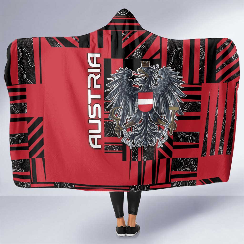 Austria Hooded Blanket Black Eagle Badge With Patterns - Wonder Print Shop