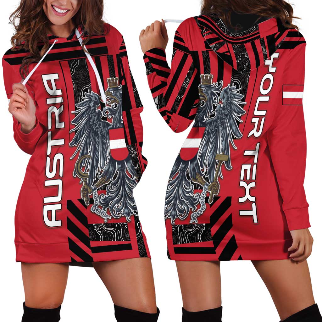 Personalized Austria Hoodie Dress Black Eagle Badge With Patterns - Wonder Print Shop