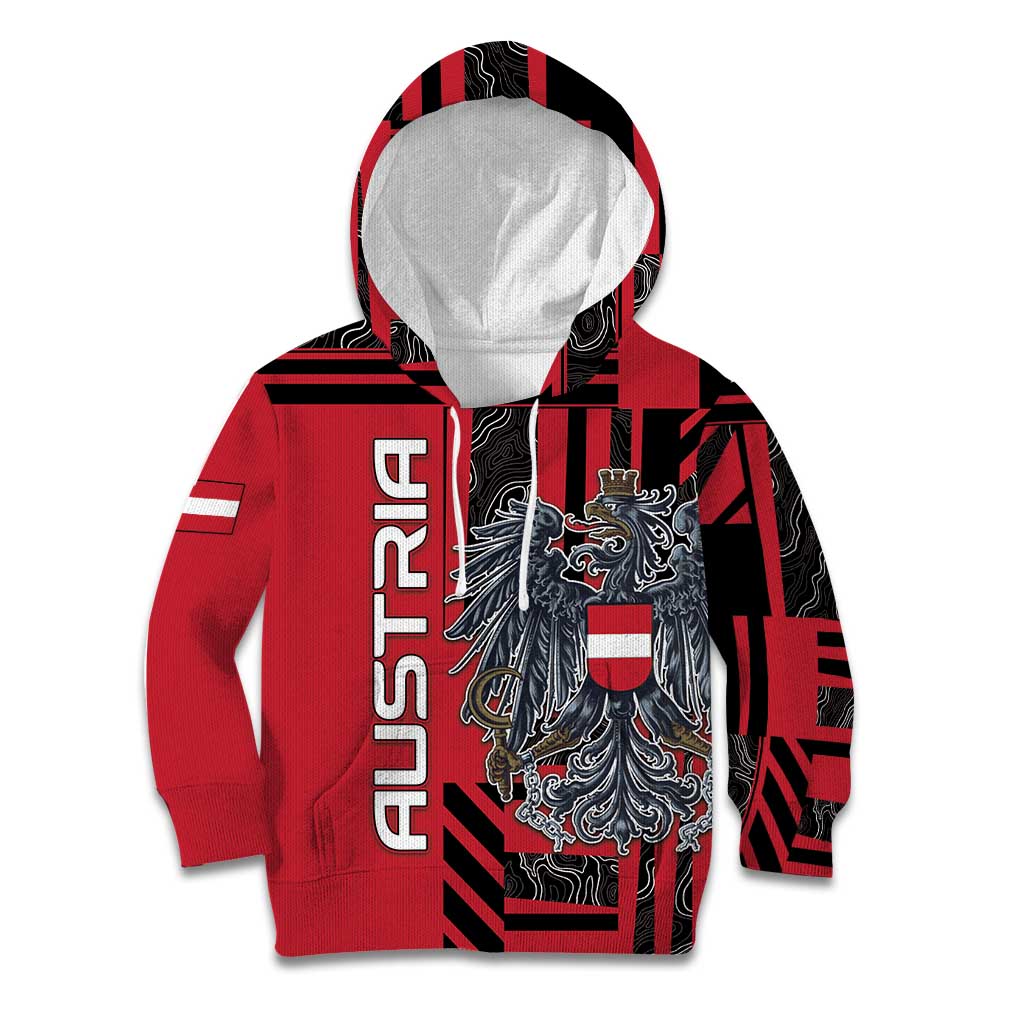 Personalized Austria Kid Hoodie Black Eagle Badge With Patterns - Wonder Print Shop
