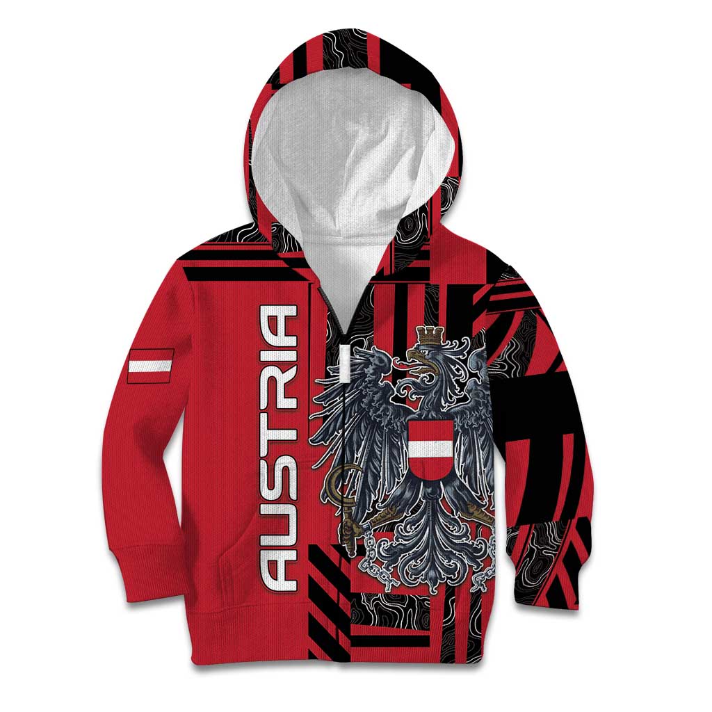 Personalized Austria Kid Hoodie Black Eagle Badge With Patterns - Wonder Print Shop