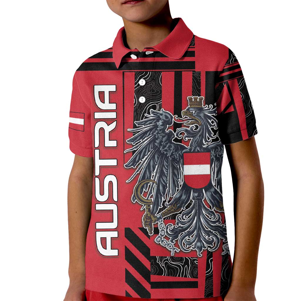 Personalized Austria Kid Polo Shirt Black Eagle Badge With Patterns - Wonder Print Shop