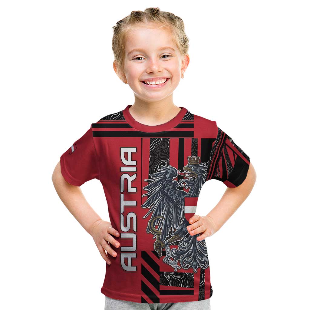 Personalized Austria Kid T Shirt Black Eagle Badge With Patterns - Wonder Print Shop