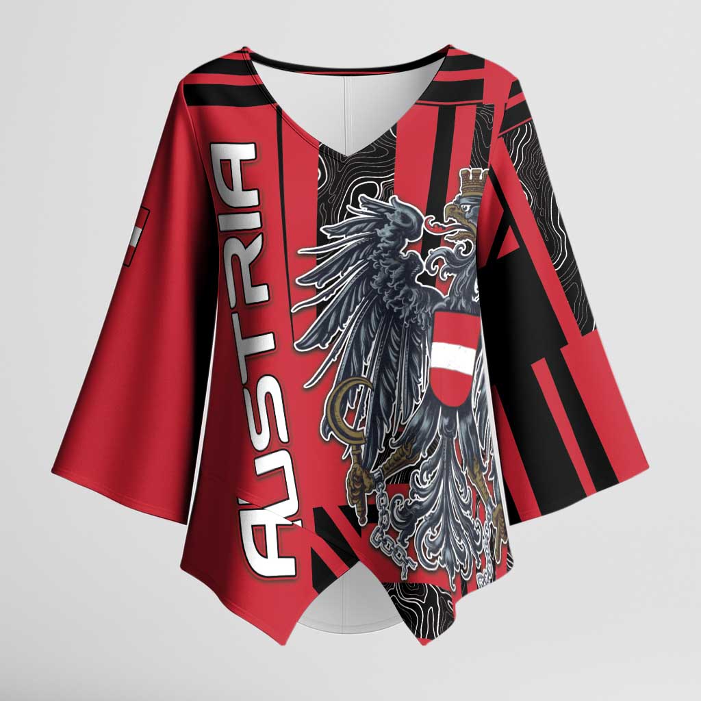 Personalized Austria Kimono Sleeve Blouse Black Eagle Badge With Patterns - Wonder Print Shop