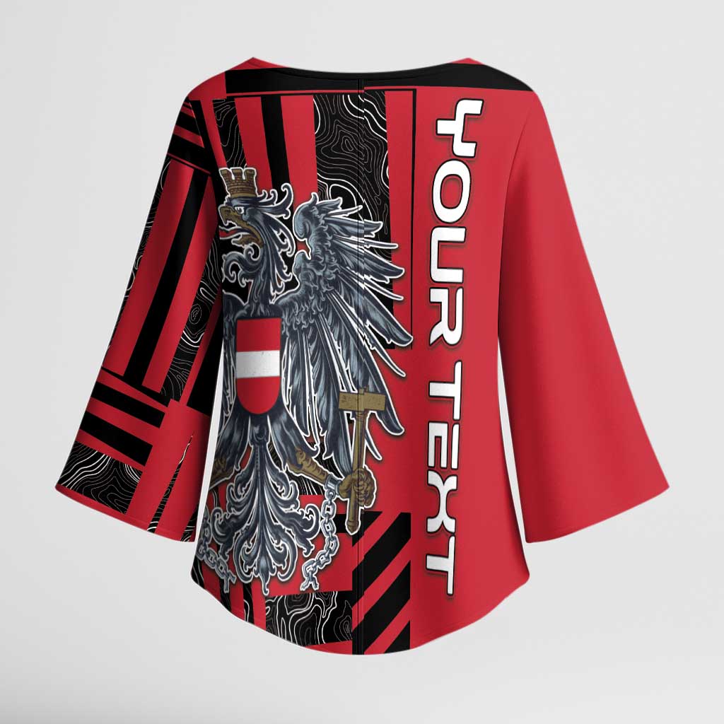 Personalized Austria Kimono Sleeve Blouse Black Eagle Badge With Patterns - Wonder Print Shop