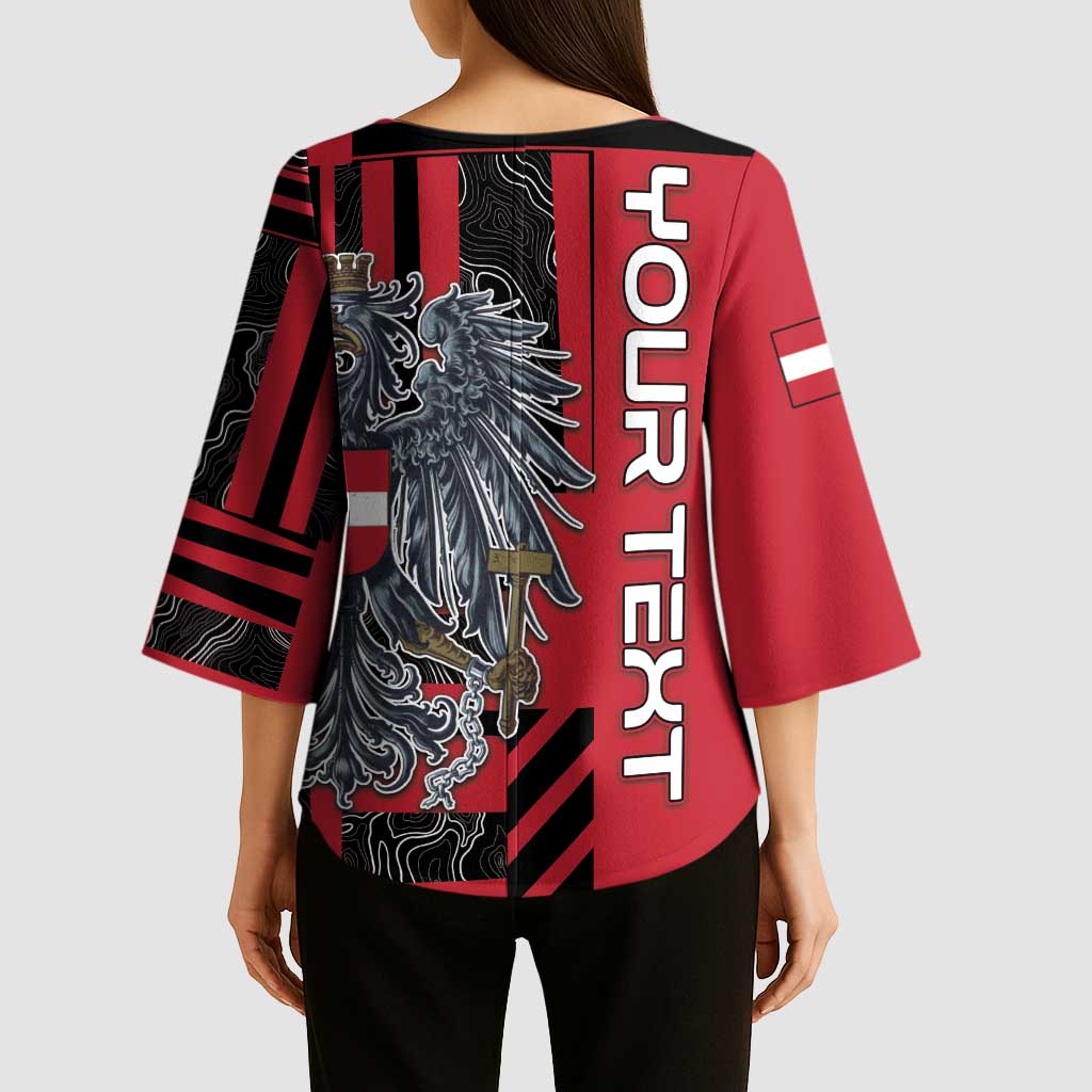 Personalized Austria Kimono Sleeve Blouse Black Eagle Badge With Patterns - Wonder Print Shop