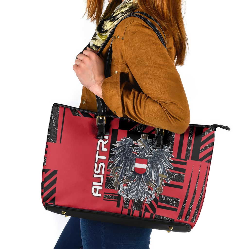 Austria Leather Tote Bag Black Eagle Badge With Patterns - Wonder Print Shop