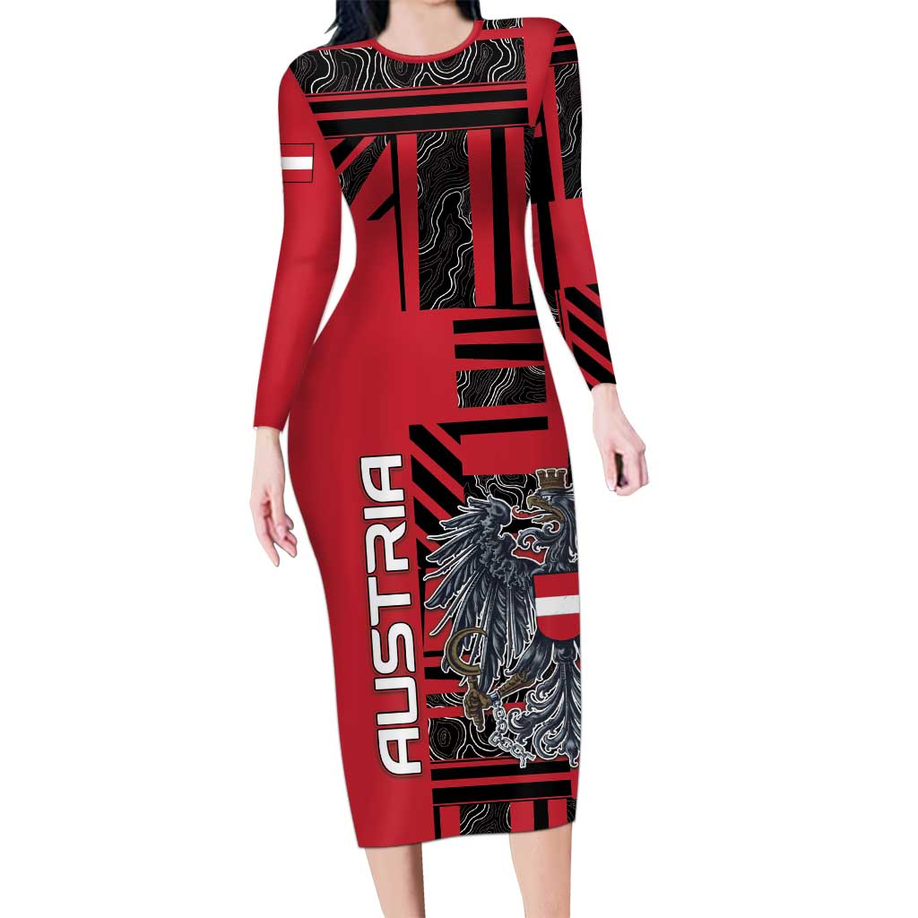 Personalized Austria Long Sleeve Bodycon Dress Black Eagle Badge With Patterns - Wonder Print Shop