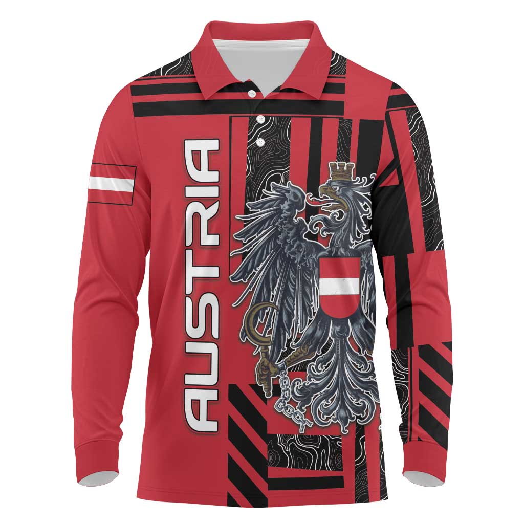 Personalized Austria Long Sleeve Polo Shirt Black Eagle Badge With Patterns - Wonder Print Shop
