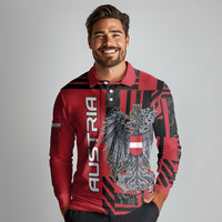 Personalized Austria Long Sleeve Polo Shirt Black Eagle Badge With Patterns - Wonder Print Shop