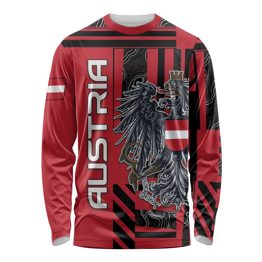 Personalized Austria Long Sleeve Shirt Black Eagle Badge With Patterns - Wonder Print Shop