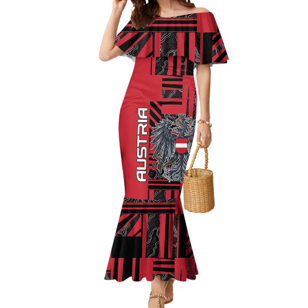 Personalized Austria Mermaid Dress Black Eagle Badge With Patterns - Wonder Print Shop