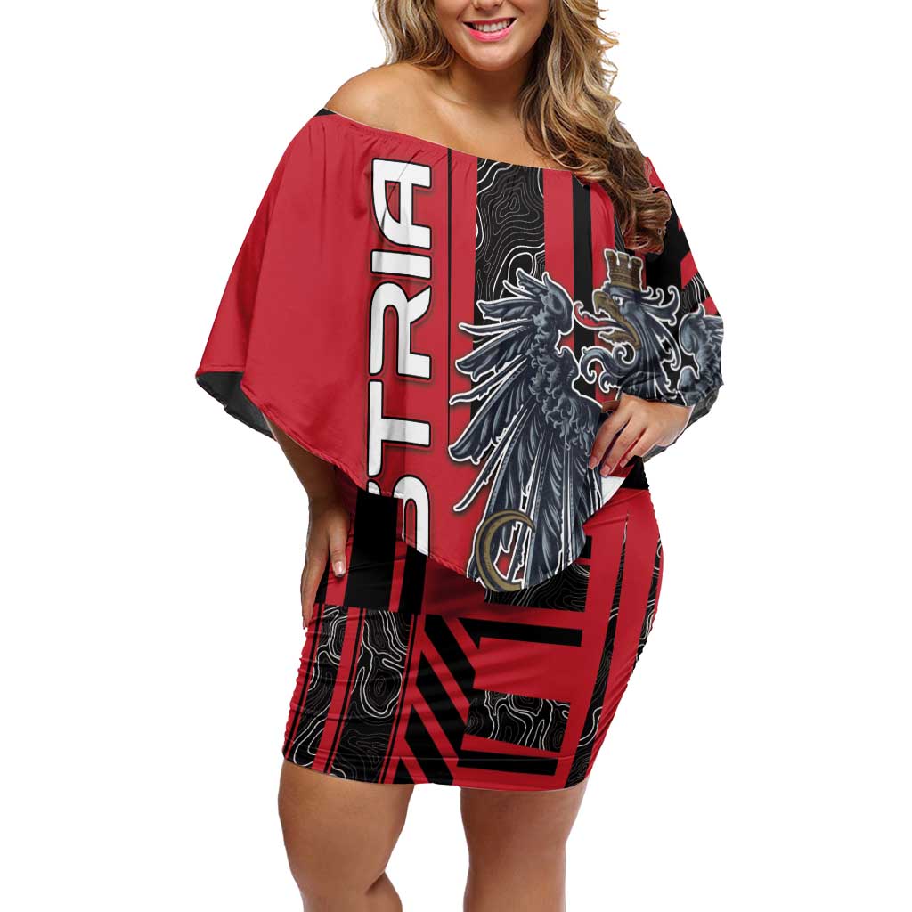 Personalized Austria Off Shoulder Short Dress Black Eagle Badge With Patterns - Wonder Print Shop