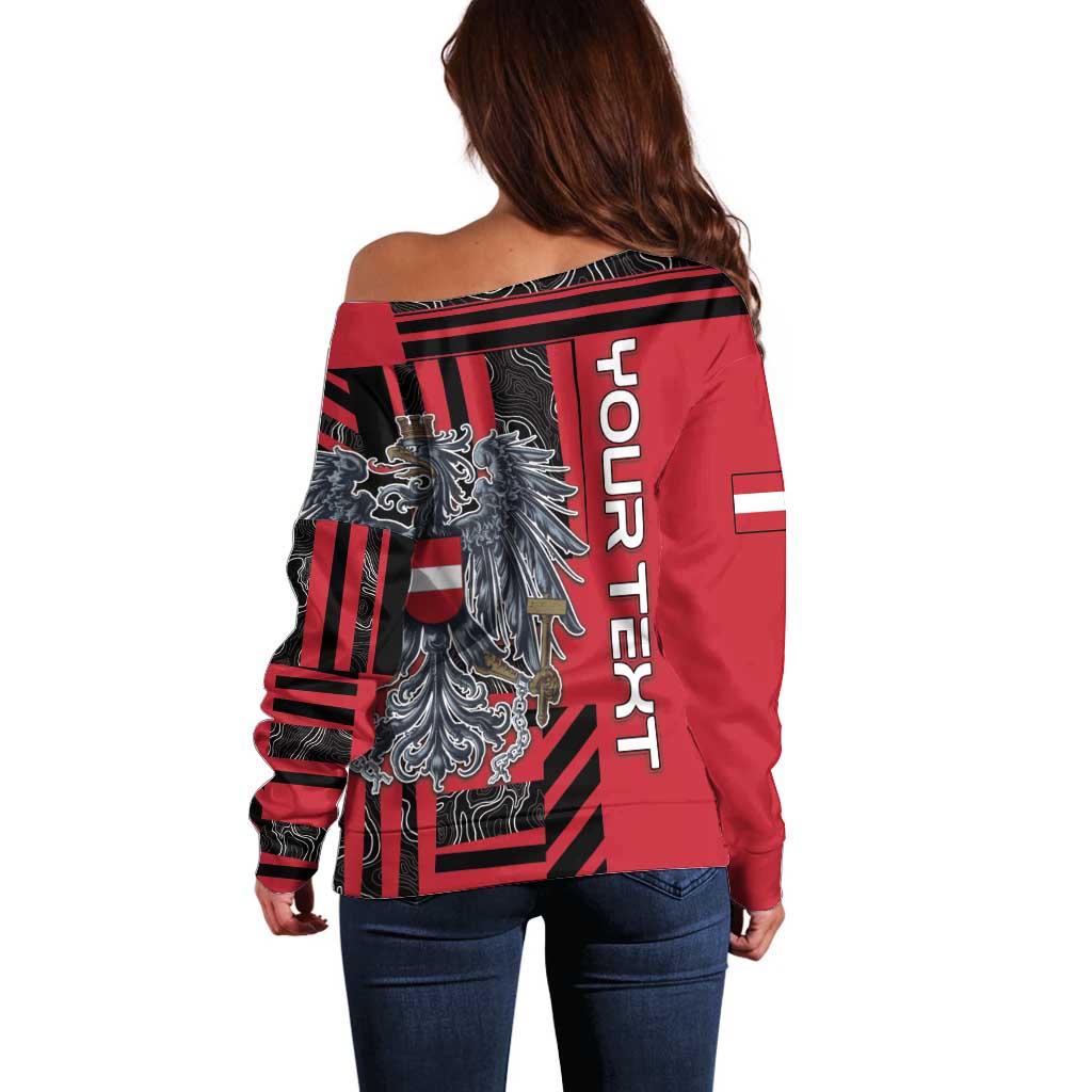 Personalized Austria Off Shoulder Sweater Black Eagle Badge With Patterns - Wonder Print Shop