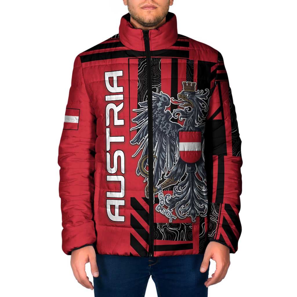 Personalized Austria Padded Jacket Black Eagle Badge With Patterns - Wonder Print Shop