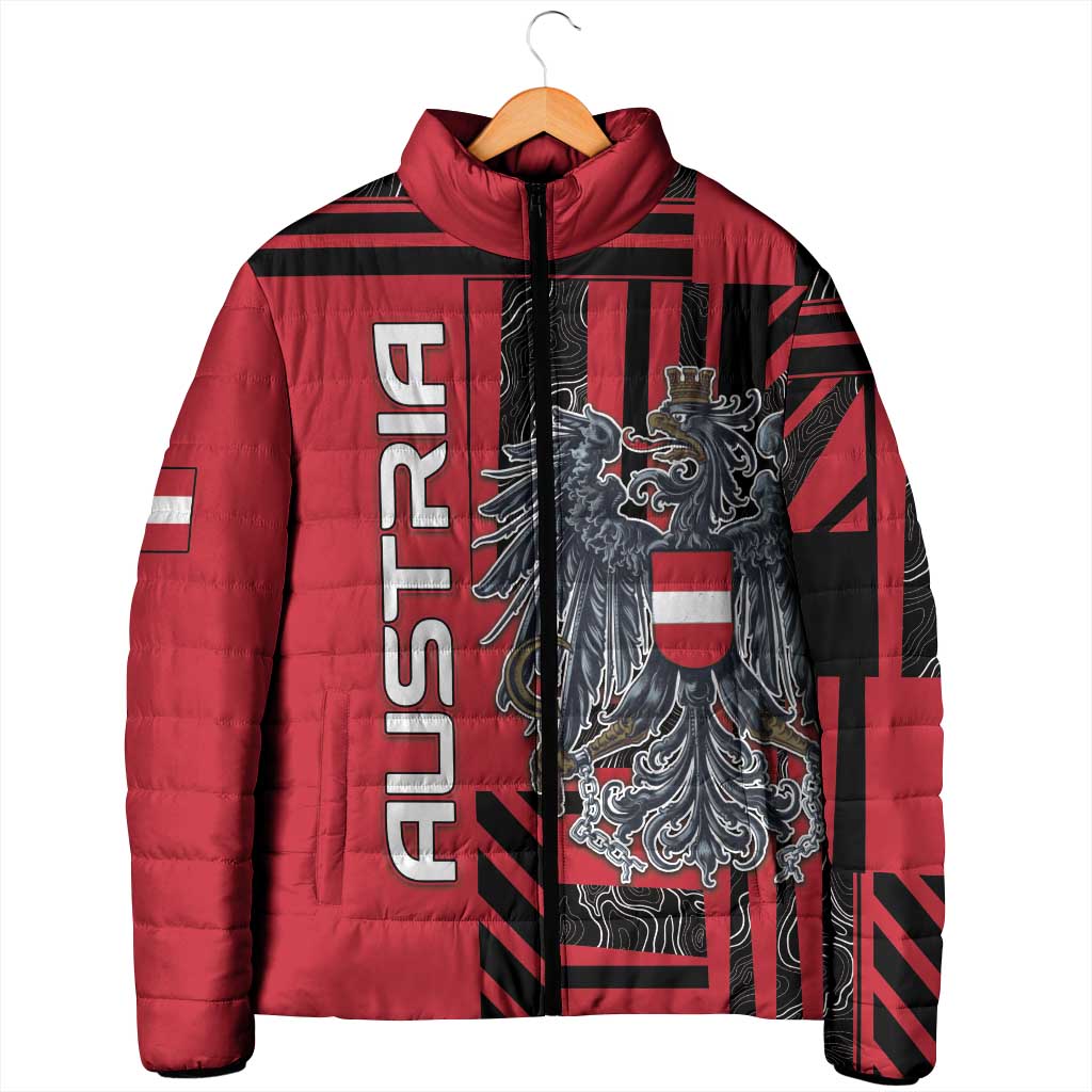 Personalized Austria Padded Jacket Black Eagle Badge With Patterns - Wonder Print Shop