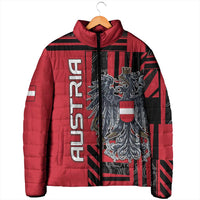 Personalized Austria Padded Jacket Black Eagle Badge With Patterns - Wonder Print Shop