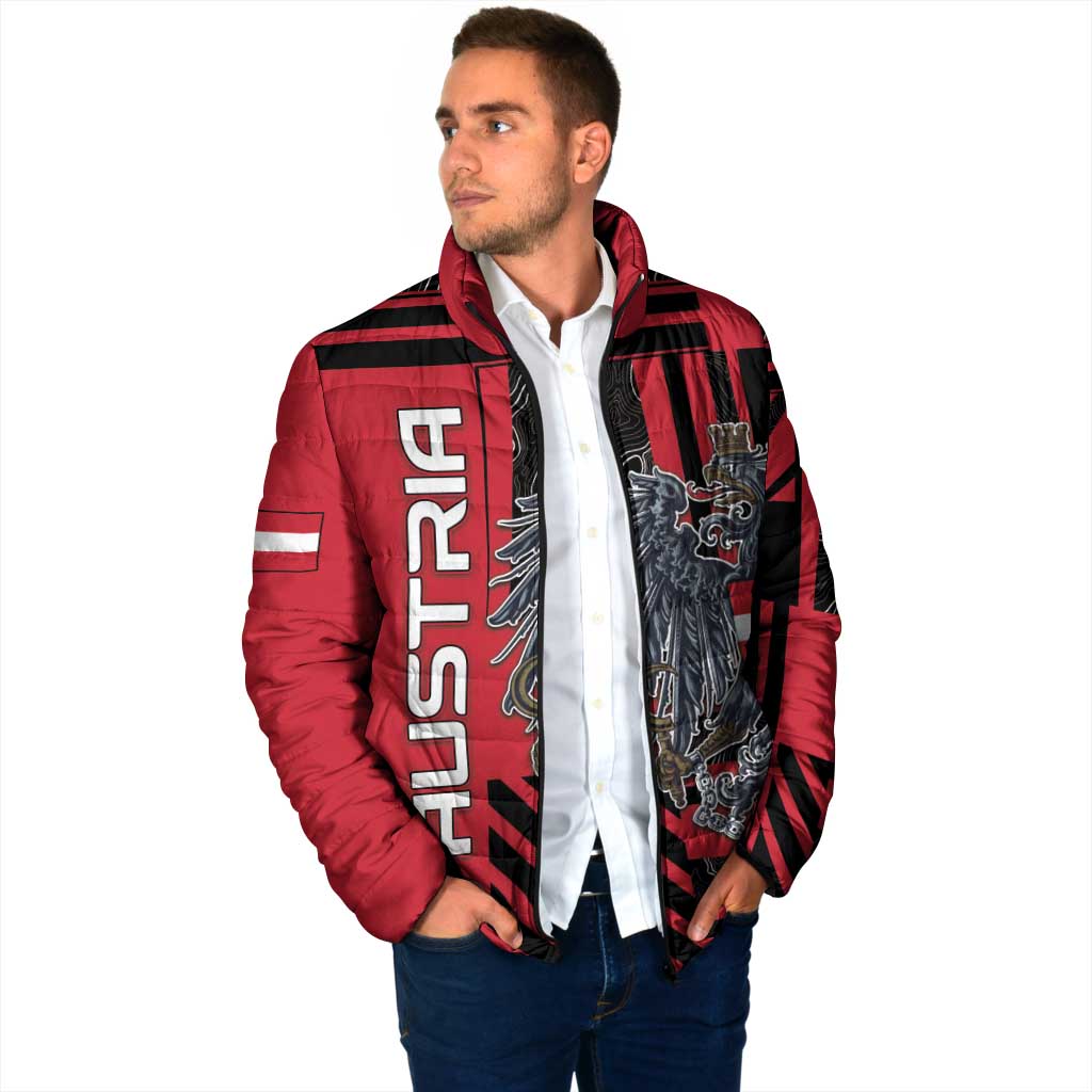 Personalized Austria Padded Jacket Black Eagle Badge With Patterns - Wonder Print Shop