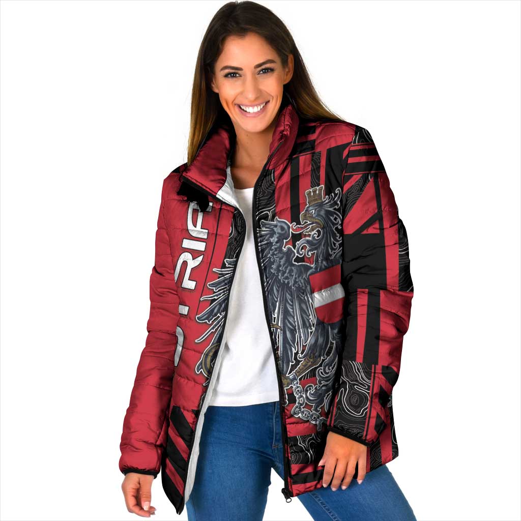 Personalized Austria Padded Jacket Black Eagle Badge With Patterns - Wonder Print Shop