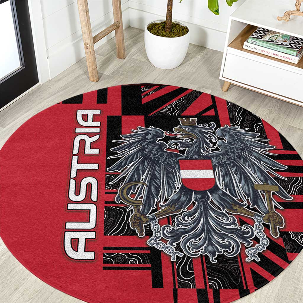 Austria Round Carpet Black Eagle Badge With Patterns - Wonder Print Shop