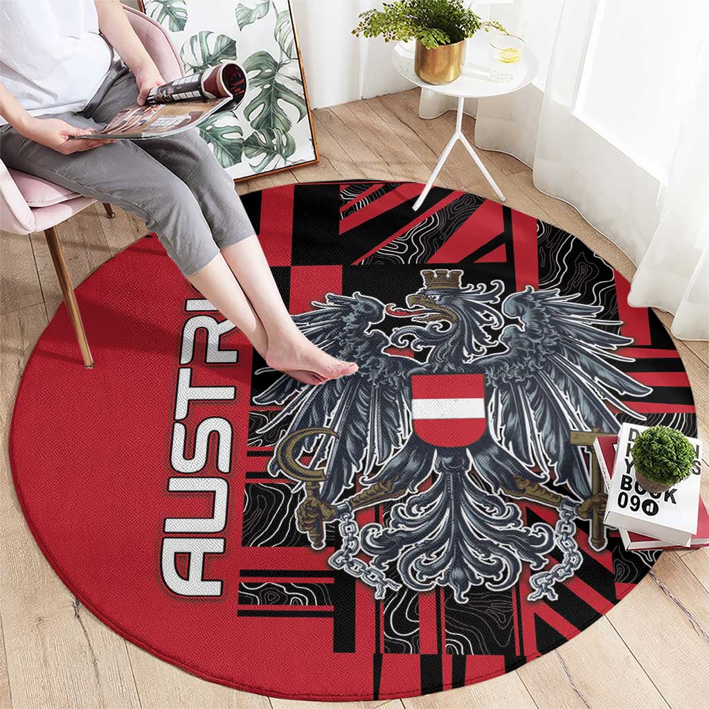 Austria Round Carpet Black Eagle Badge With Patterns - Wonder Print Shop