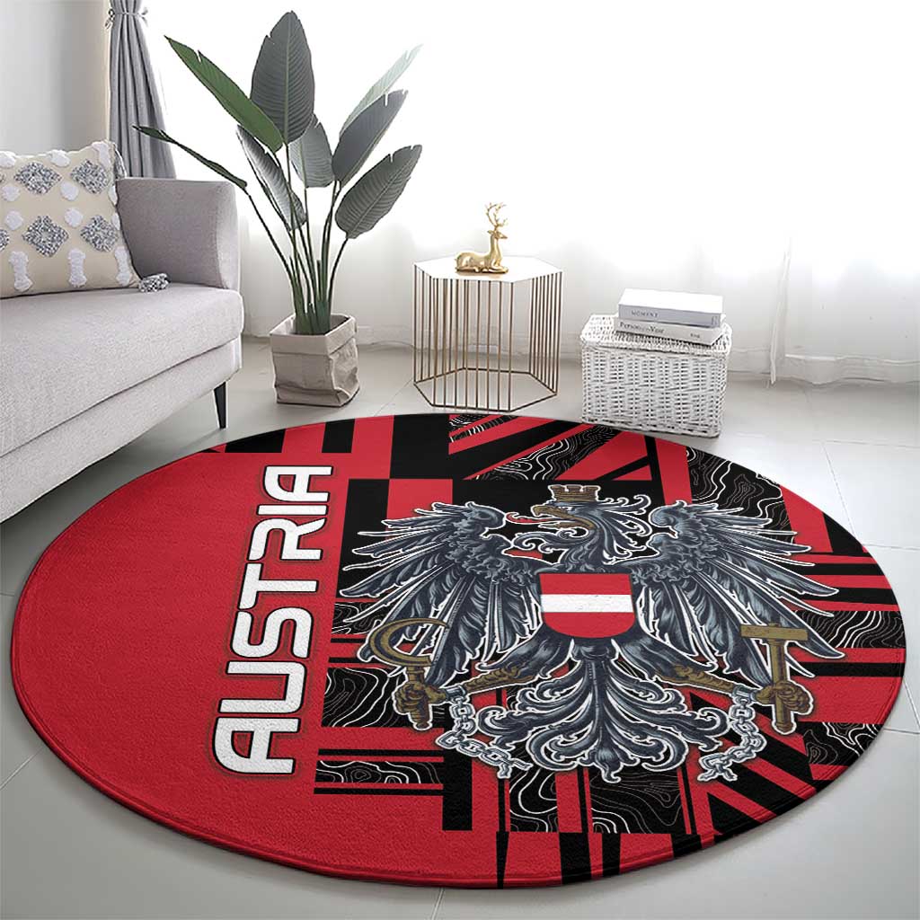 Austria Round Carpet Black Eagle Badge With Patterns - Wonder Print Shop