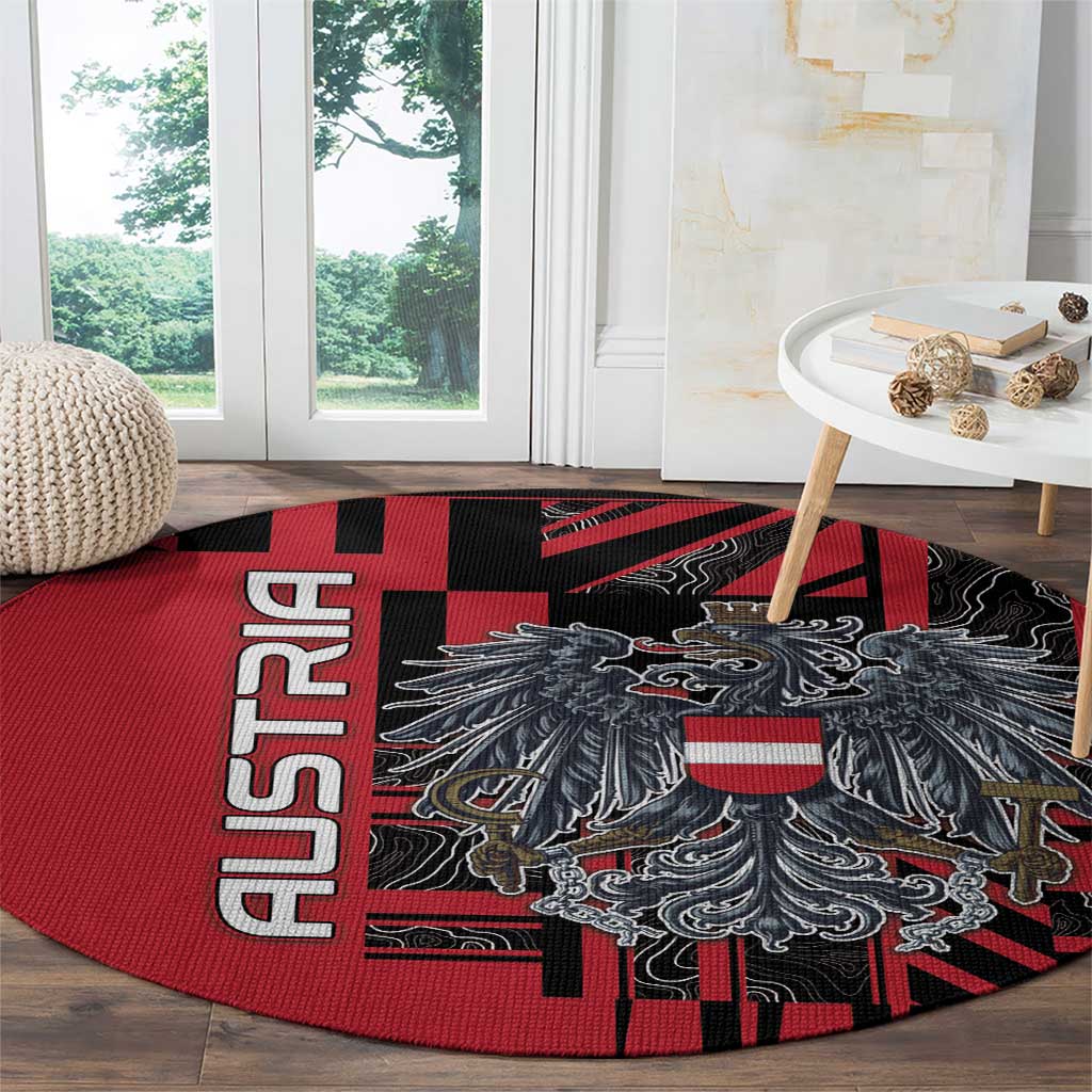 Austria Round Carpet Black Eagle Badge With Patterns - Wonder Print Shop