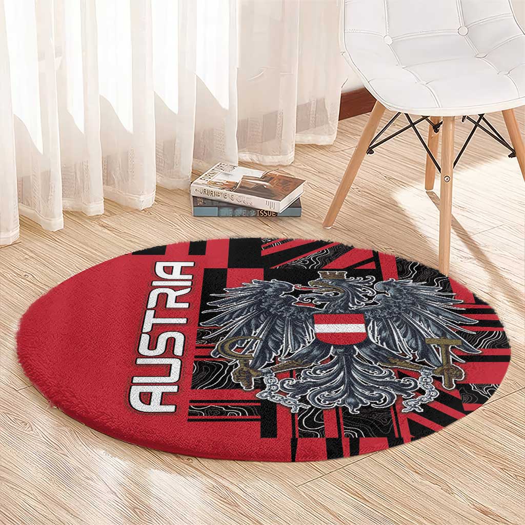 Austria Round Carpet Black Eagle Badge With Patterns - Wonder Print Shop