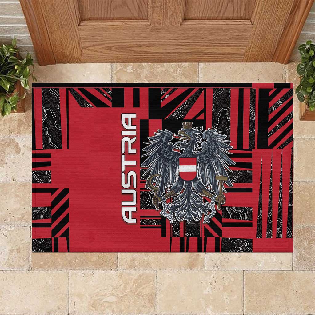 Austria Rubber Doormat Black Eagle Badge With Patterns - Wonder Print Shop