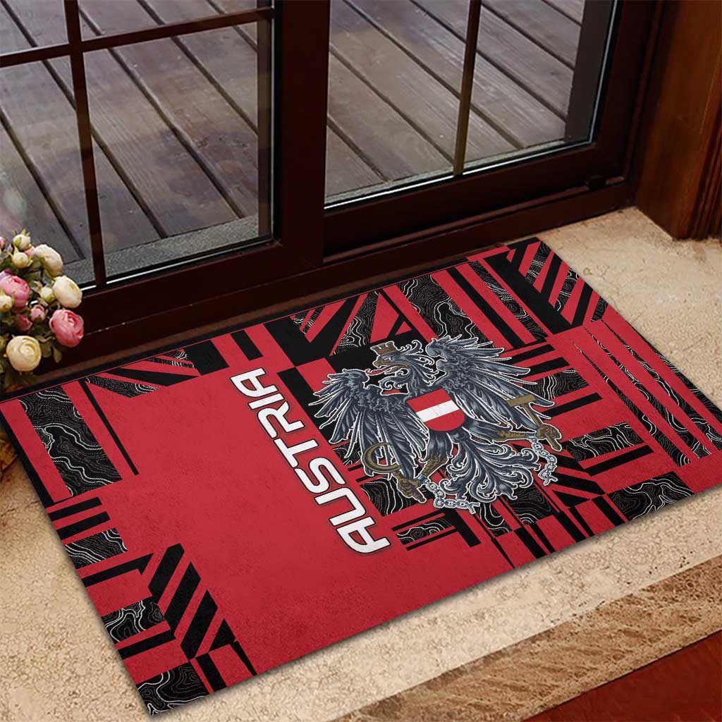 Austria Rubber Doormat Black Eagle Badge With Patterns - Wonder Print Shop
