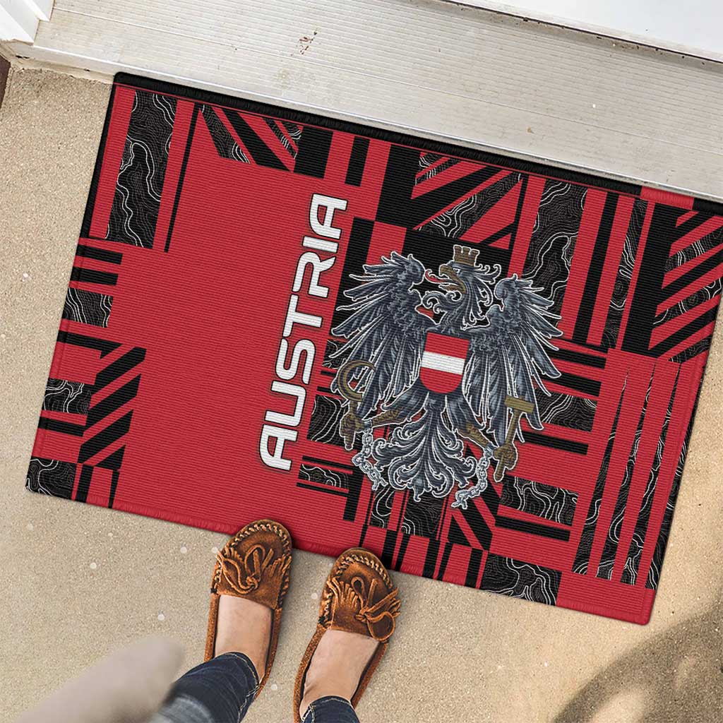 Austria Rubber Doormat Black Eagle Badge With Patterns - Wonder Print Shop
