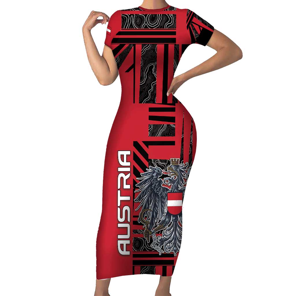 Personalized Austria Short Sleeve Bodycon Dress Black Eagle Badge With Patterns - Wonder Print Shop