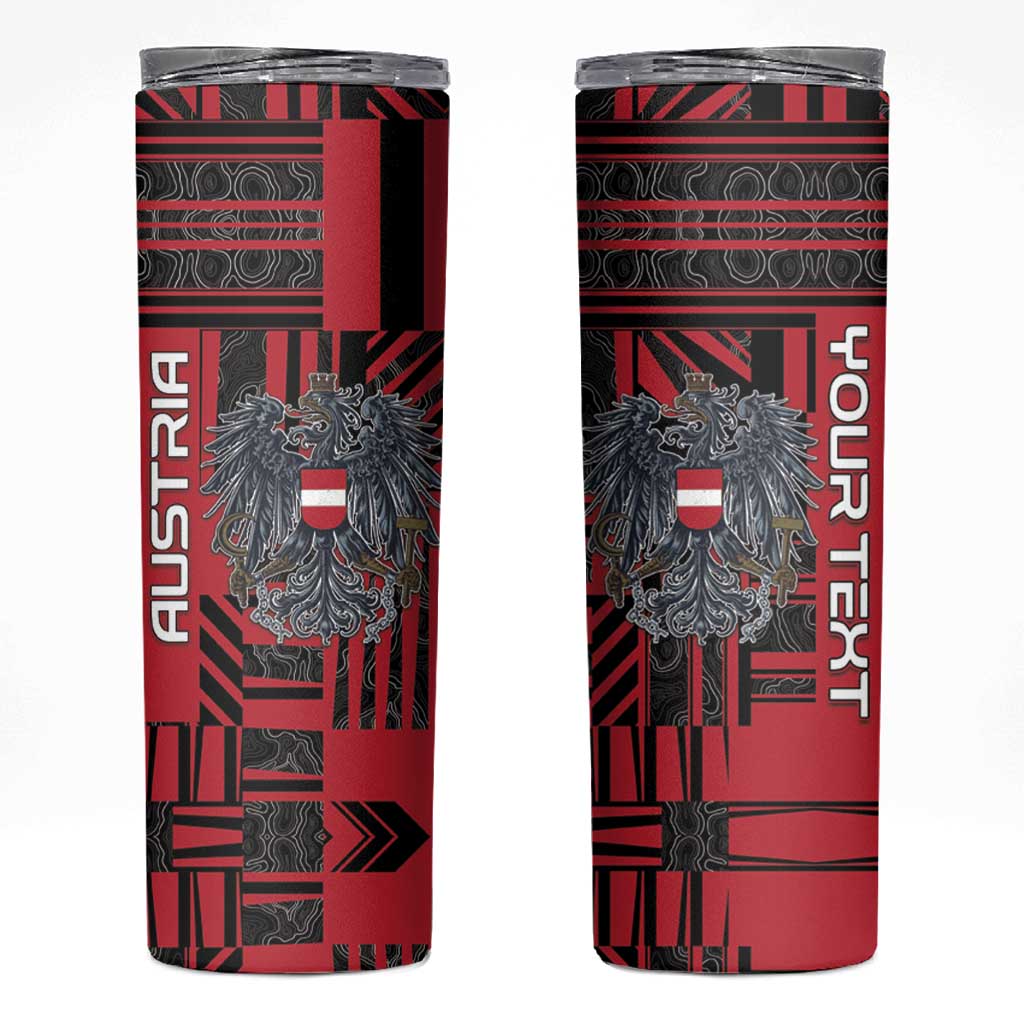 Personalized Austria Skinny Tumbler Black Eagle Badge With Patterns - Wonder Print Shop