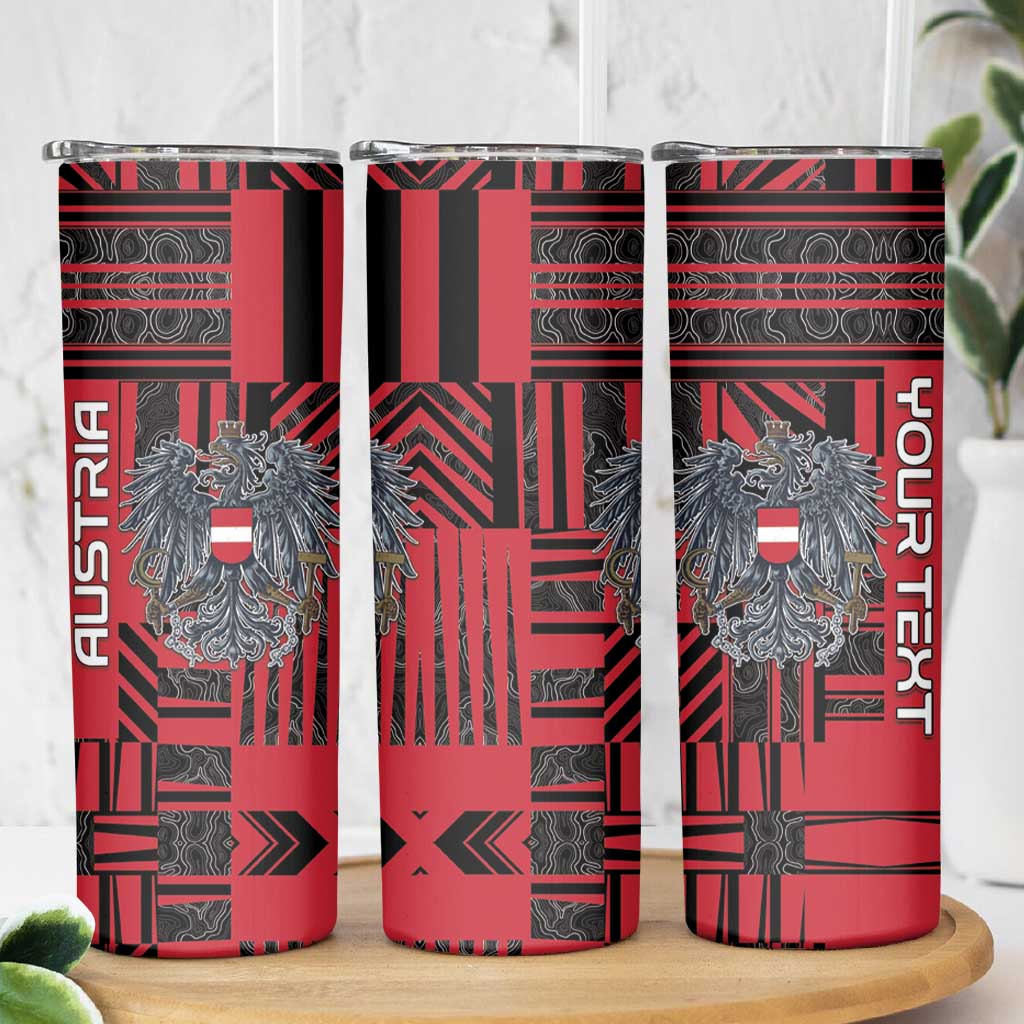 Personalized Austria Skinny Tumbler Black Eagle Badge With Patterns - Wonder Print Shop