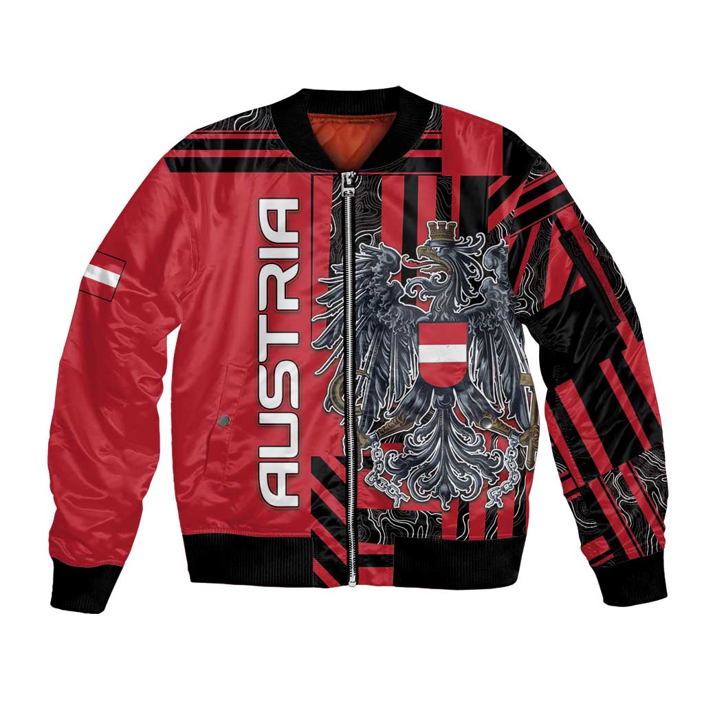 Personalized Austria Sleeve Zip Bomber Jacket Black Eagle Badge With Patterns - Wonder Print Shop