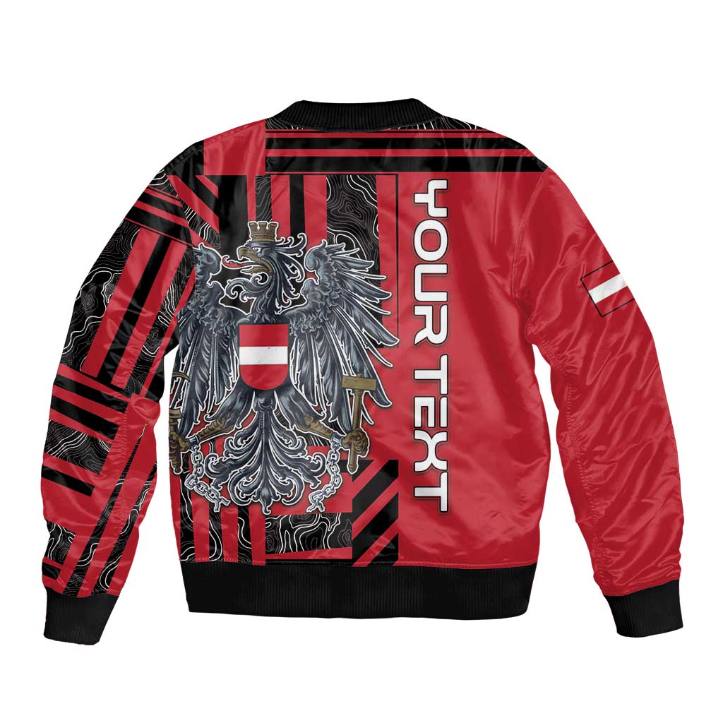 Personalized Austria Sleeve Zip Bomber Jacket Black Eagle Badge With Patterns - Wonder Print Shop