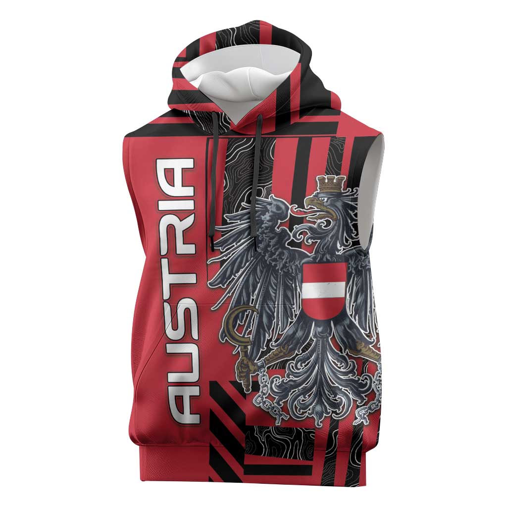 Personalized Austria Sleeveless Hoodie Black Eagle Badge With Patterns - Wonder Print Shop