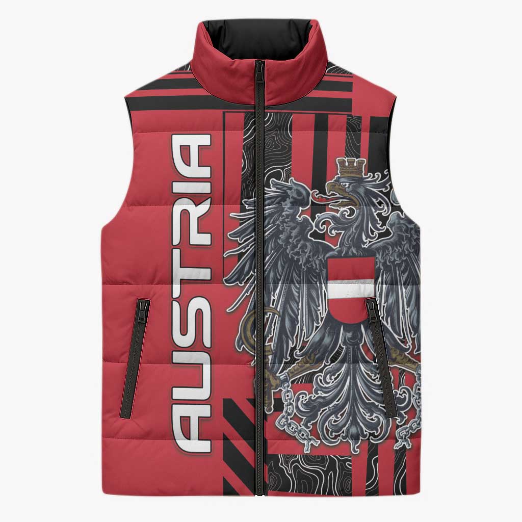 Personalized Austria Sleeveless Puffer Jacket Black Eagle Badge With Patterns - Wonder Print Shop