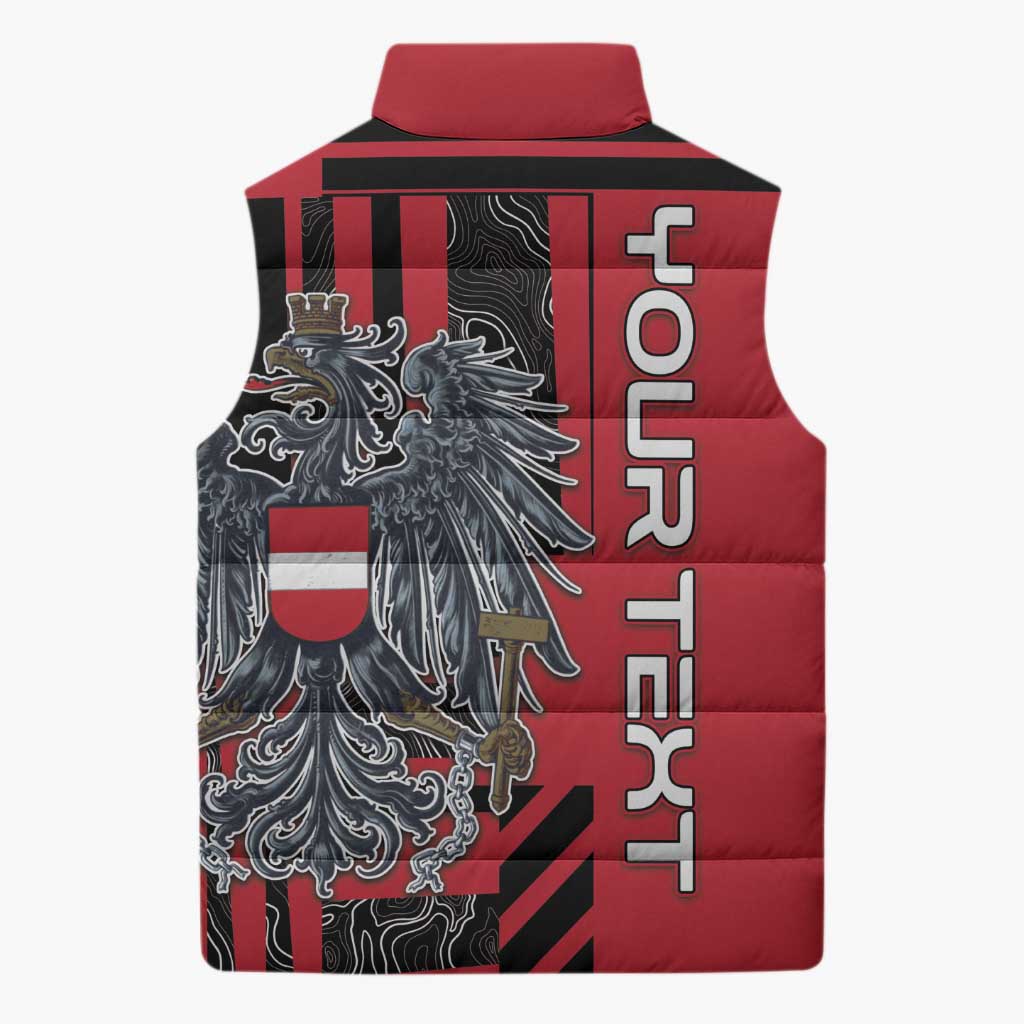 Personalized Austria Sleeveless Puffer Jacket Black Eagle Badge With Patterns - Wonder Print Shop