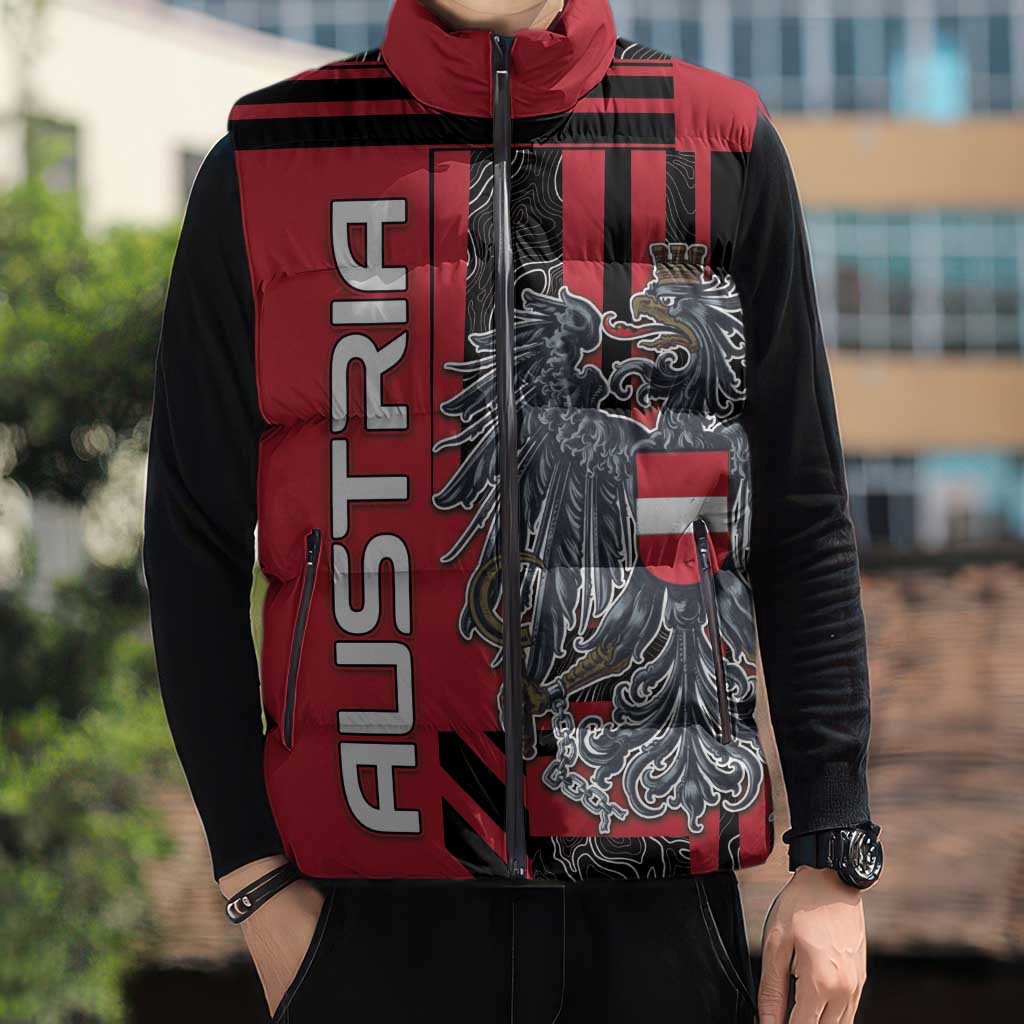 Personalized Austria Sleeveless Puffer Jacket Black Eagle Badge With Patterns - Wonder Print Shop