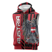 Personalized Austria Sleeveless Zip Hoodie Black Eagle Badge With Patterns - Wonder Print Shop