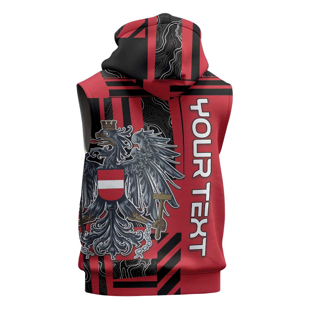 Personalized Austria Sleeveless Zip Hoodie Black Eagle Badge With Patterns - Wonder Print Shop