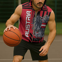 Personalized Austria Sleeveless Zip Hoodie Black Eagle Badge With Patterns - Wonder Print Shop