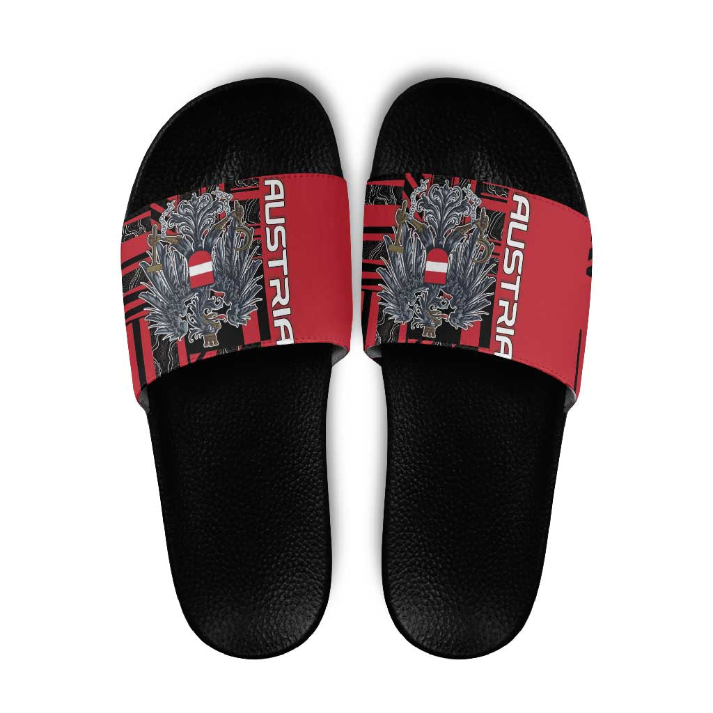Austria Slide Sandals Black Eagle Badge With Patterns - Wonder Print Shop