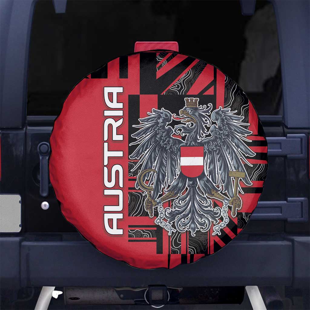 Austria Spare Tire Cover Black Eagle Badge With Patterns - Wonder Print Shop