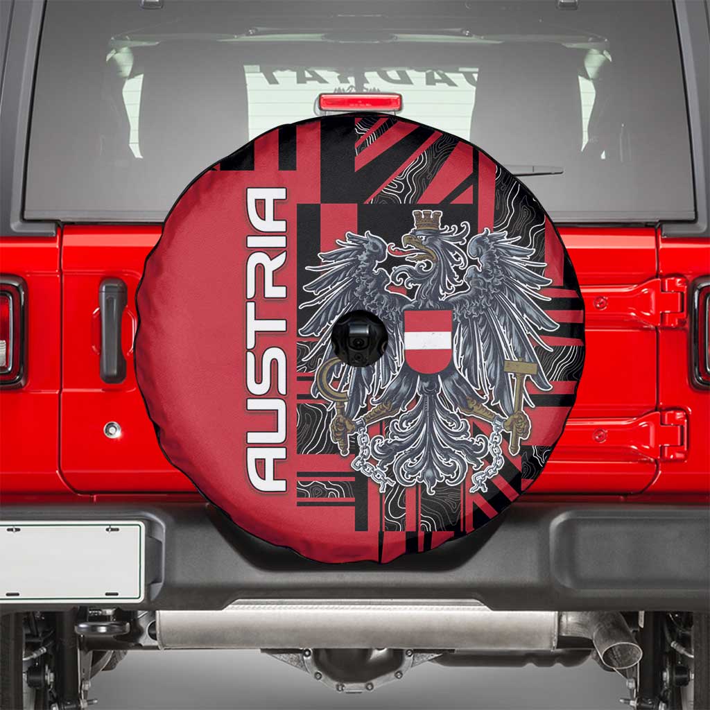 Austria Spare Tire Cover Black Eagle Badge With Patterns - Wonder Print Shop