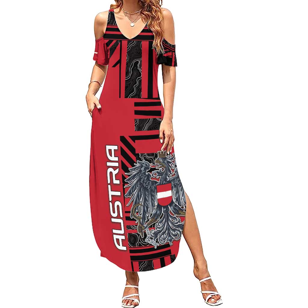 Personalized Austria Summer Maxi Dress Black Eagle Badge With Patterns - Wonder Print Shop