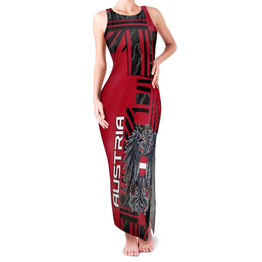 Personalized Austria Tank Maxi Dress Black Eagle Badge With Patterns - Wonder Print Shop