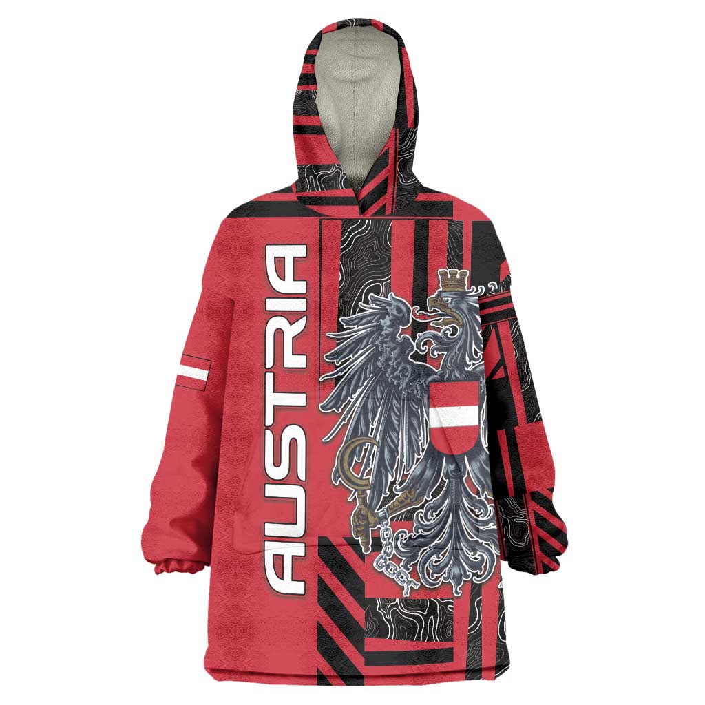 Personalized Austria Wearable Blanket Hoodie Black Eagle Badge With Patterns - Wonder Print Shop