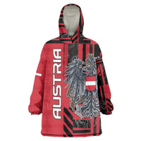 Personalized Austria Wearable Blanket Hoodie Black Eagle Badge With Patterns - Wonder Print Shop