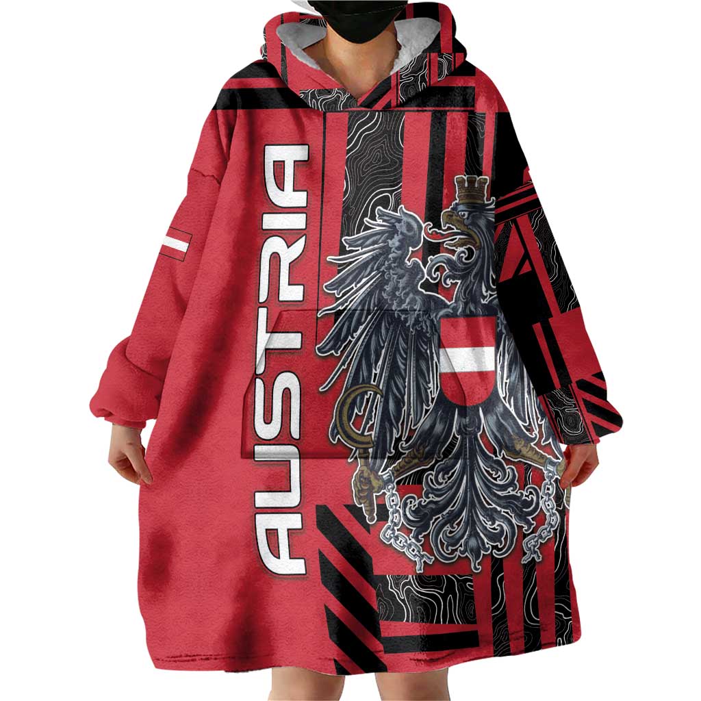 Personalized Austria Wearable Blanket Hoodie Black Eagle Badge With Patterns - Wonder Print Shop
